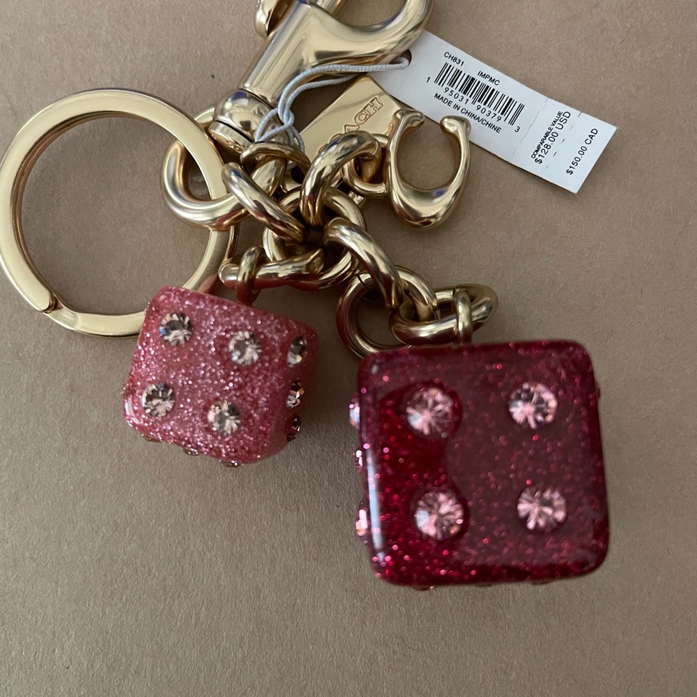Coach Gold and Red Dice Keychain
